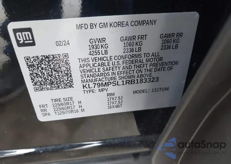 2024 Chevrolet Trailblazer Fwd Lt из США, поврежденный, VIN KL79MPSL1RB183323